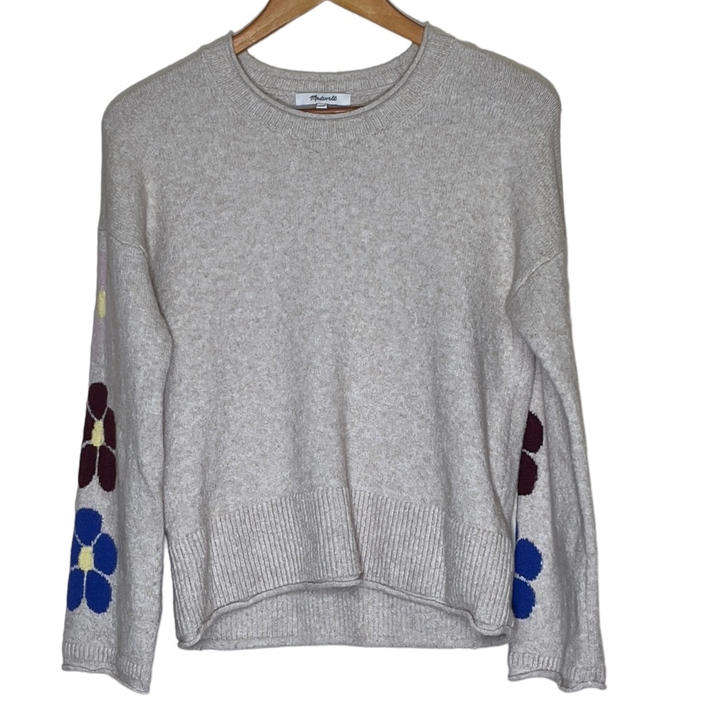 Madewell Belmore Floral Sleeve Size XS Coziest Textured Yarn Sweater